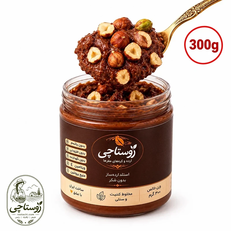 کره بادام زمینی شکلاتی با روکش فندق (300گرم) کره بادام زمینی شکلاتی با روکش فندق (300گرم) - تصویر 1